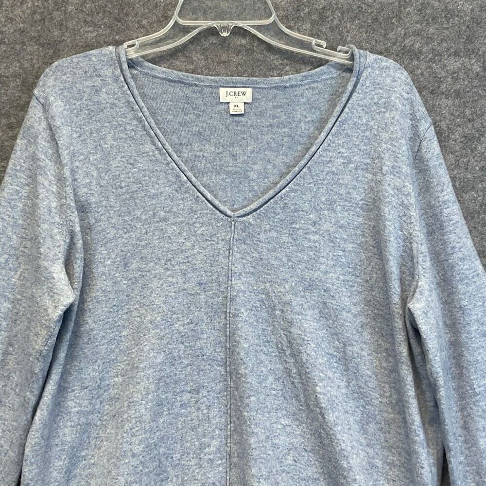 J. CREW Sweater Women's XL‎ Heather Blue V-Neck Pullover Long Sleeve Wool Blend - Picture 2 of 11